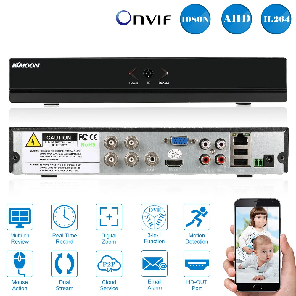 KKmoon 4CH AHD DVR HVR NVR P2P Onvif HDMI 4CH CCTV DVR Регистраторы 4 канальный цифровой видео Регистраторы для безопасности Камера Системы