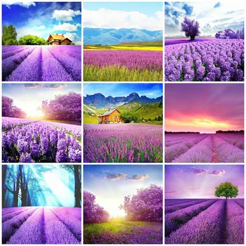 

HUACAN Diamond Embroidery Lavender Full Square Diamond Painting Landscape 5D DIY Diamond Mosaic Decor Home