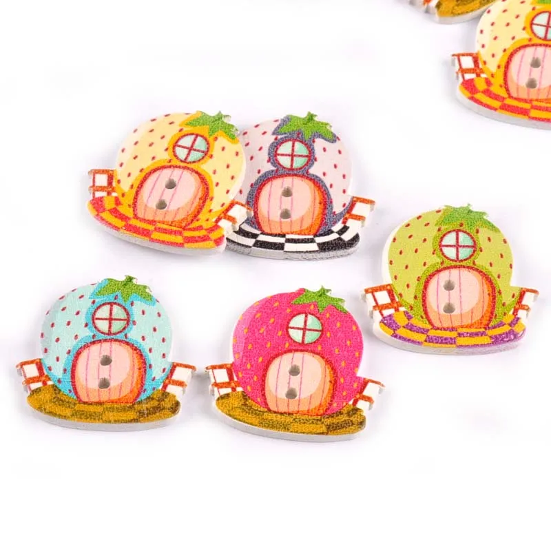 

Mixed Cartoon Mini House Pattern Wooden Buttons For Clothing Handmade Accessories Botones Scrapbooking Crafts 50pcs MT1530