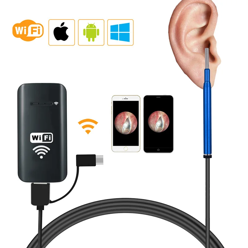 WiFi ушной эндоскоп 3,9 мм беспроводной цифровой ушной отоскоп Инспекционная камера с 6 светодиодный бороскоп для iPhone, Android, IPad, PC