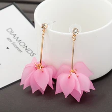 SUKI European long female tassel earrings multi-layer romantic petal earrings fashion temperament rhinestone long hang earring fashionable long tassel earring pendant female earring long multi layer earrings european and american bohemian tassel wholesale