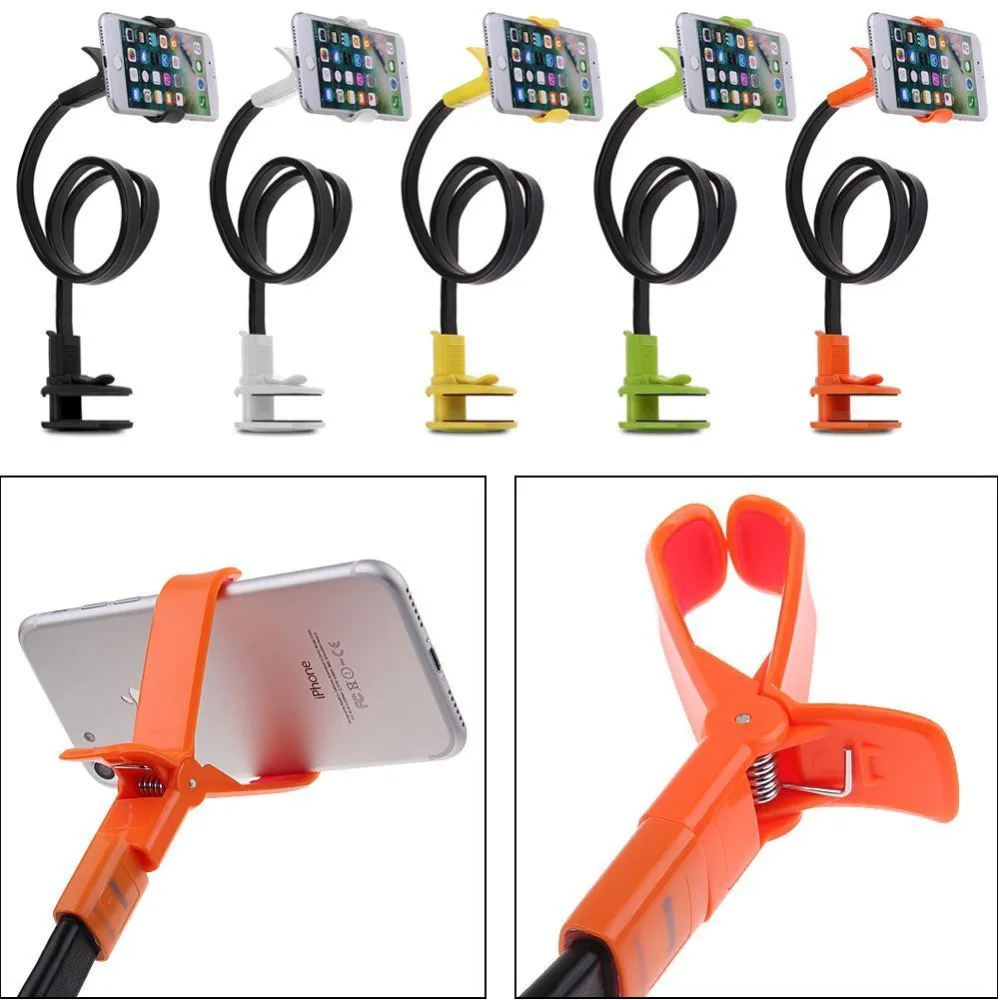  BGreen Bendable Universal Mobile Cell Phone Desk Holder 360 Rotating Clip Bed Stand For iPhone 5S 6