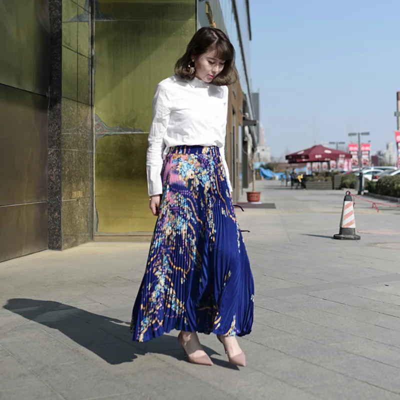Plissada do Vintage Inferiores para Mulheres Longo Princesa Chiffon Saia Cintura Alta Grandes Saias Estilo Verão Jupe Femme 13 Cheap Saias