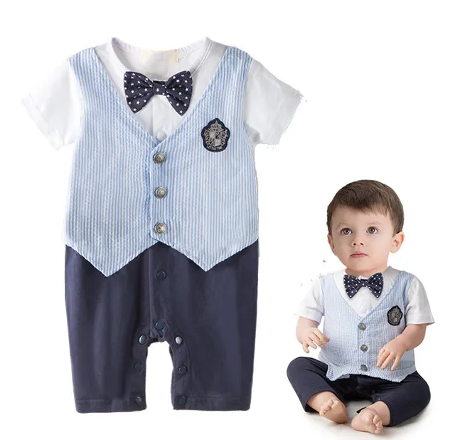 2016 Infant Newborn Baby Bebe Boy kidsToddler Gentleman Bow Romper Boys