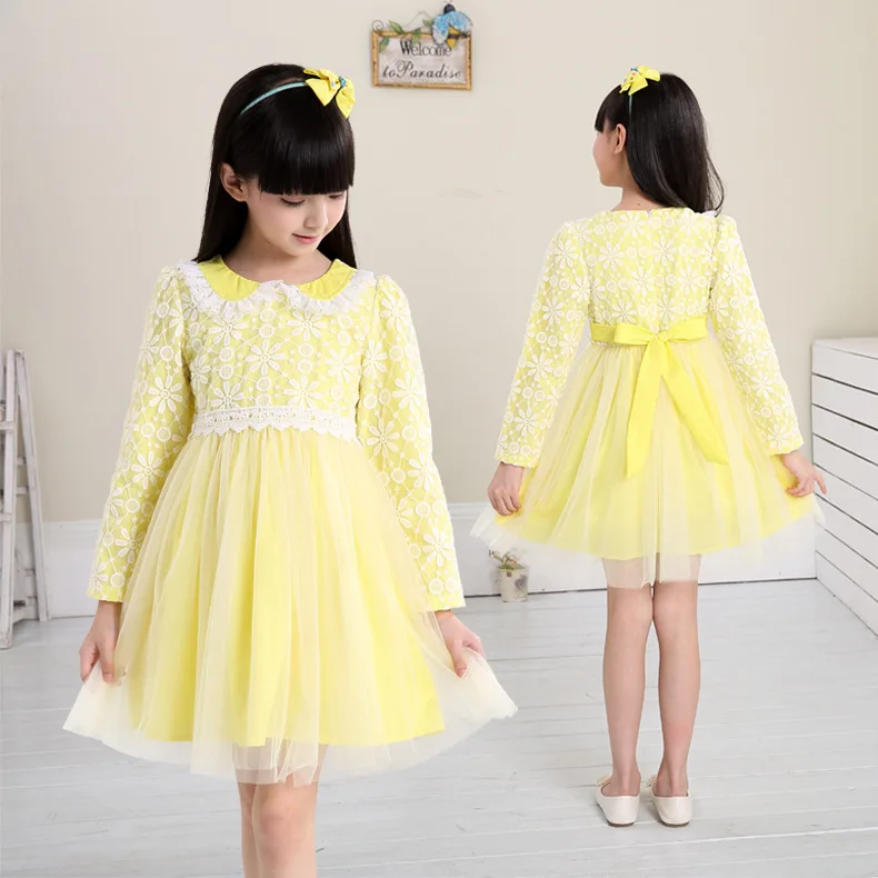 Платье принцессы для девочек с «кукольным» воротником детские весенне-осенние платья с длинным рукавом летняя одежда детская одежда