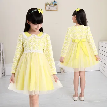 

Girls Mesh Lace Doll Collar Princess Dress Children Spring Autumn Long Sleeve Dress Kids Summer Clothes Children Clothing
