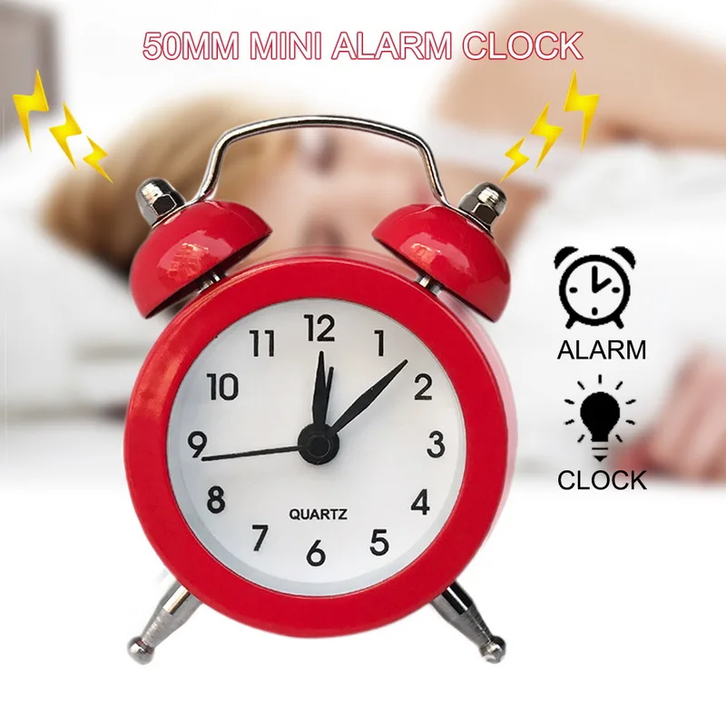 

Vertvie High Quality 50mm Mini Alarm Clock Travel Bell Alarm Clock Analog Desk Clock with Twin Bell Camping Outdoor Tools Small