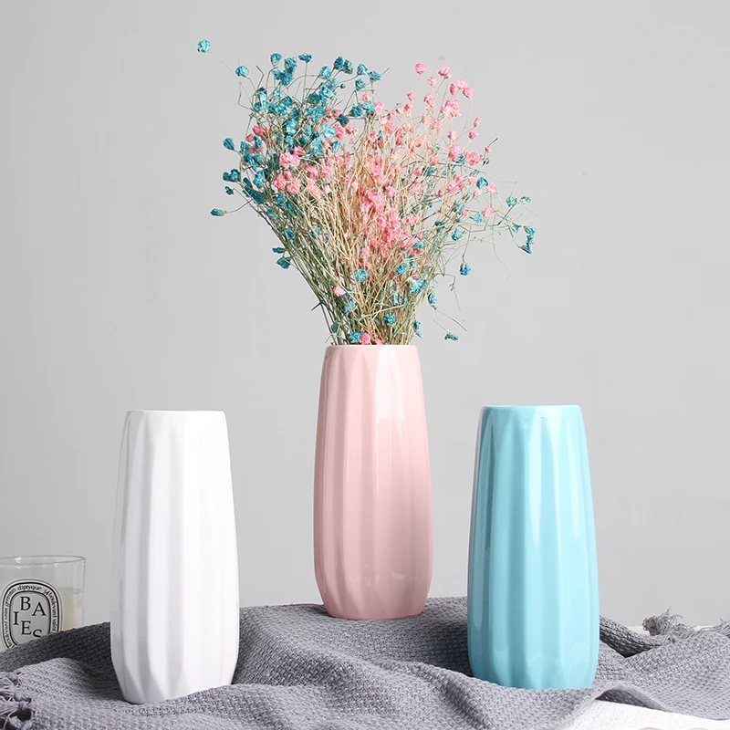 Модный стиль белая/синяя/Розовая керамическая ваза для цветов креативное украшение дома Настольная Ваза изделия ручной работы креативный подарок
