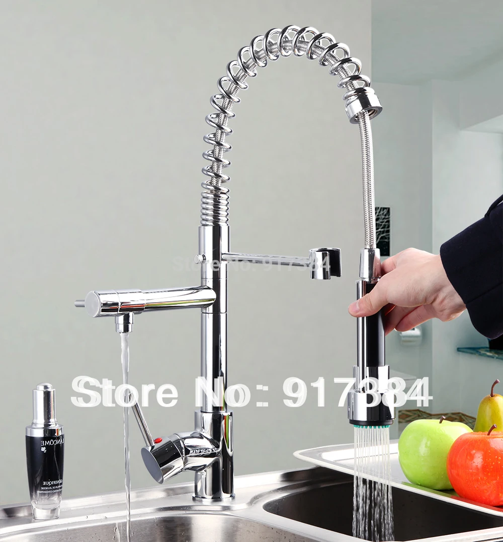 JN8525 Chrome Kitchen led swivel spout Sink Pull Up Down Spray Tap Faucet Mixer