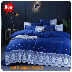 Euro style double-sided washed silk hot drilling 4pcs lace quilt cover bedding set quality bedsheet pillowcace duvet cover sets Euro style double-sided washed silk hot drilling 4pcs lace quilt cover bedding set quality bedsheet pillowcace duvet cover sets