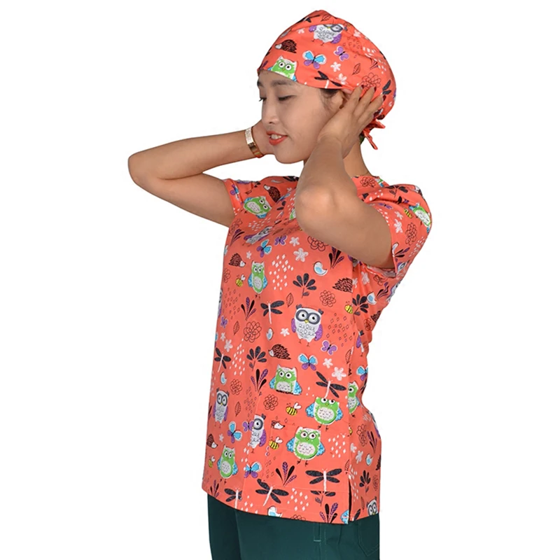 

25 Prints Women Medical Scrub Tops 100% Cotton Hospital Medical Uniforms Doctor Dentist Work Scrub Top V Neck Short Sleeves 2018