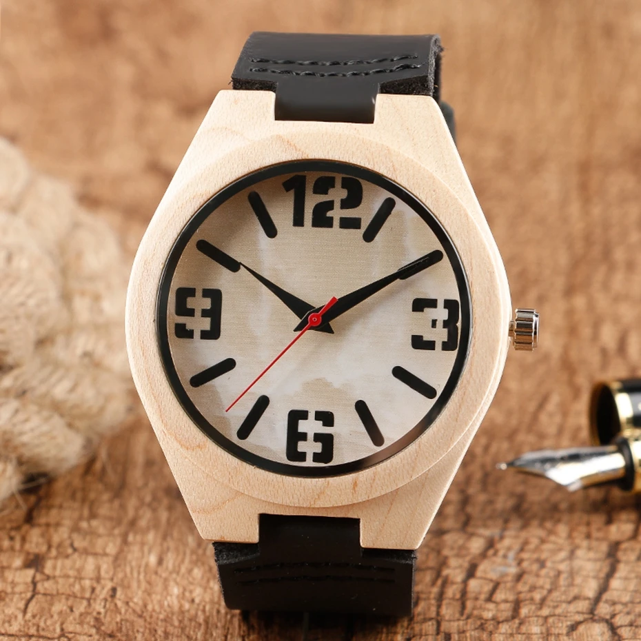 Wooden Watch Modern Trendy Mens Women Sport Watch Natural Bamboo Simple Analog Wood Quartz Hour Clock Genuine Leather Band Strap 2017 (8)