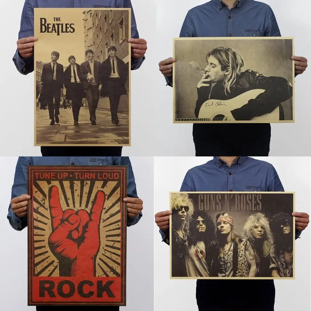 22 Types Pop Music Rock Band Stars Retro Kraft Paper Poster Bar Pub Wall Decor