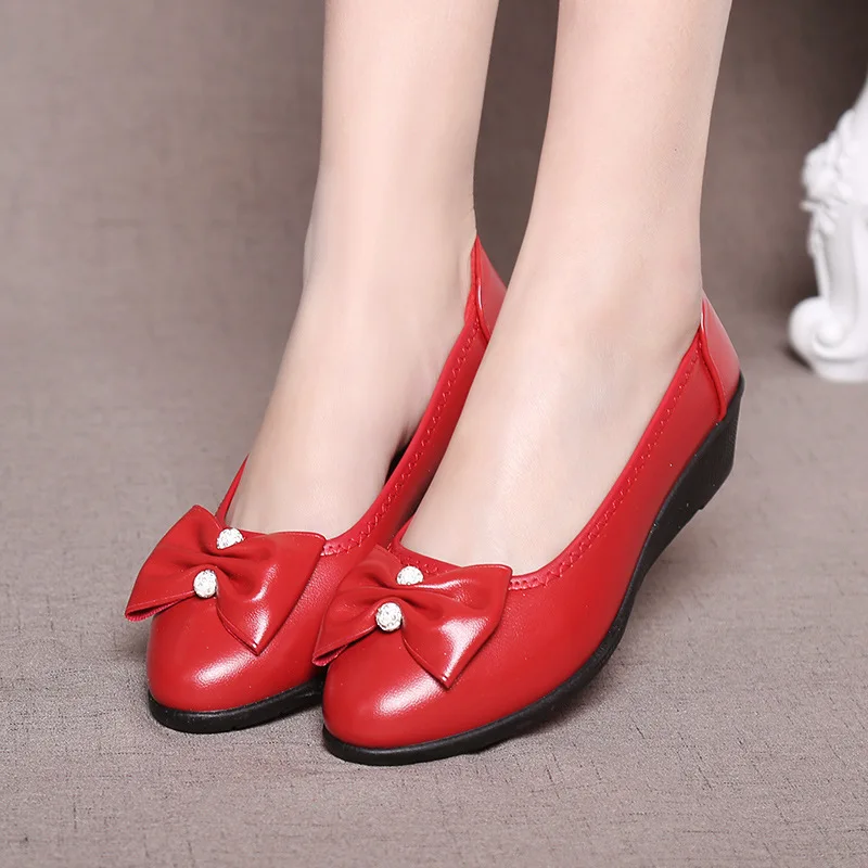 Semelles Bowtie Chaussure Compensées Lacets Sans Printemps rouge mère Noir vert Femmes Bateau Bas Talons Habillées Mujer Confortable Zapatos Chaussures Grand 7100 kaki À qxvPIvt7