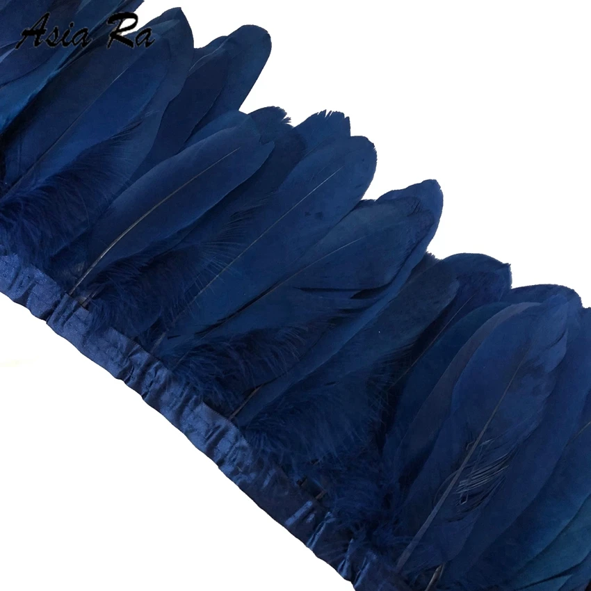 

Navy Goose Feather Trims 10 meters Dyed Geese Feather Ribbons/15-20cm Fringes Goose Feather Cloth Belt DIY decorative 29 Color