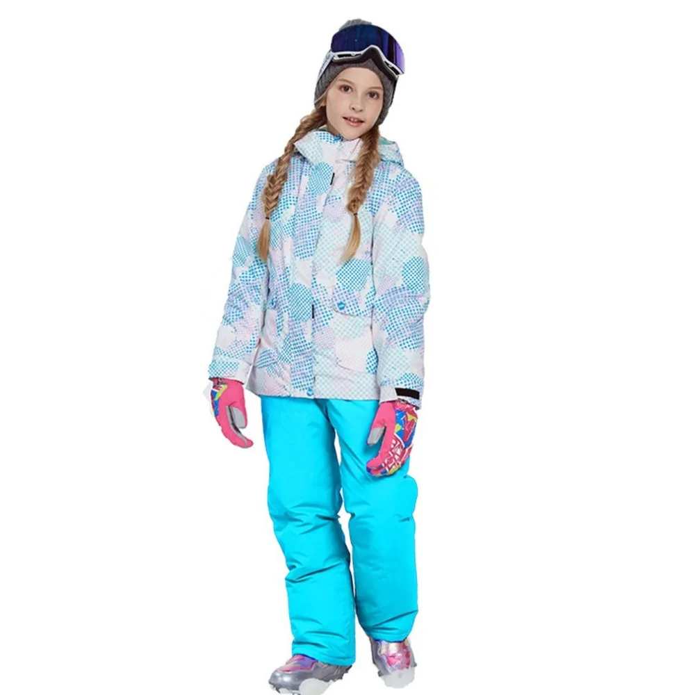 الاطفال الفتيان الفتيات الشتاء على الجليد التزلج سترة سترة الثلوج مريلة Snowsuit مجموعة الدافئة Snowsuit مقنعين سترة تزلج + السراويل 2 قطعة مجموعة