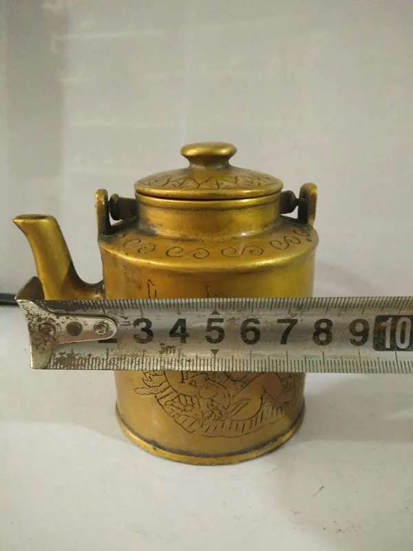 Очень Редкий Старый династии Цин Chinesecopper чайник, гравировальные орнаменты, украшения