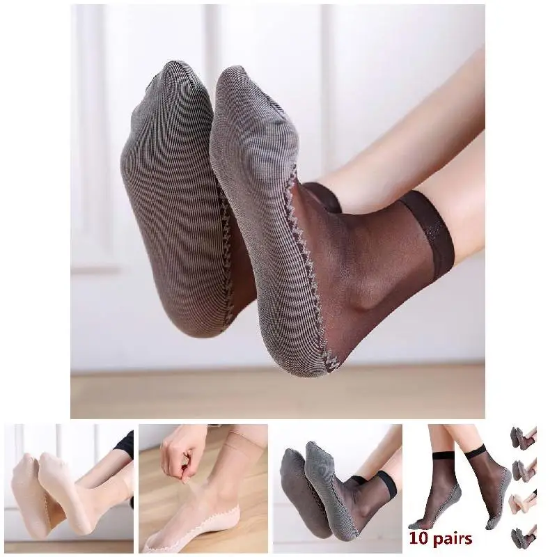 

Drop 1 Pair Spring Summer Women Soft Socks Casual Non-Slip Bottom Splice Fashion Transparent Ladies Girls Thin Silk Sock BFJ55