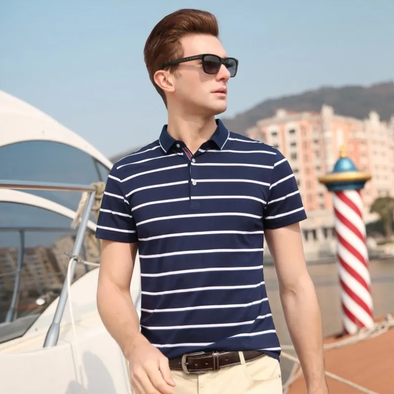 

Short sleeve Polo shirts male lapel 2019 summer business casual striped mens polo shirt brands polo shirts men Polos Man homme