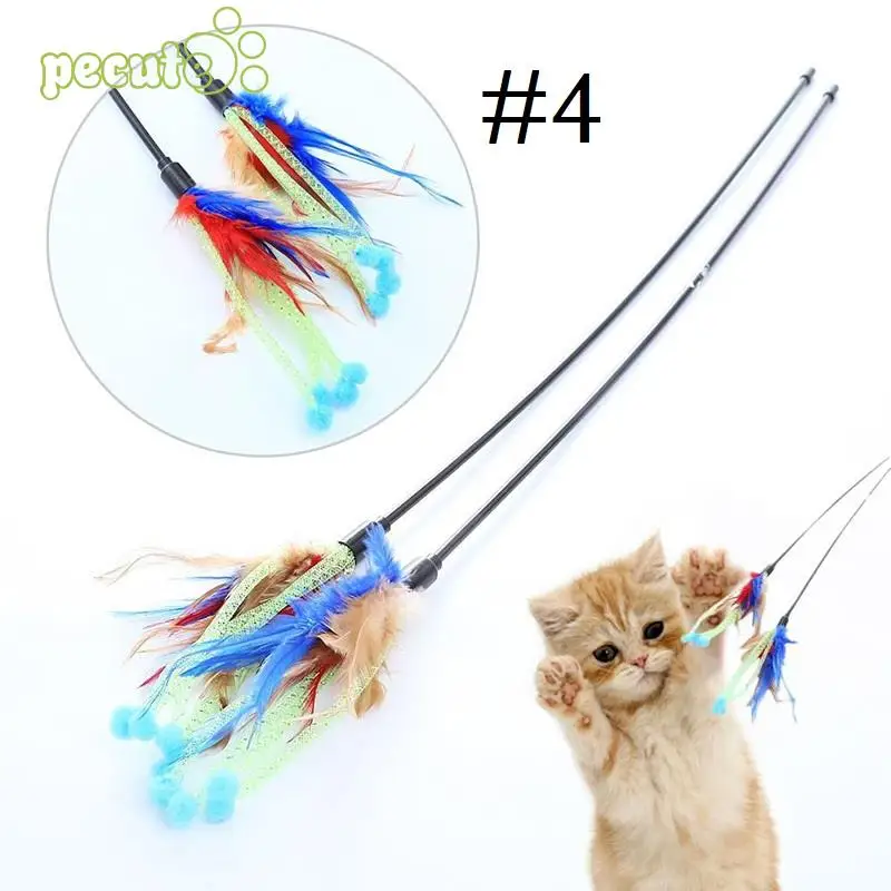 

Pet Cat Kitten Fishing Rod Type With Mix Color Feathers Pistil Play Tease Toy