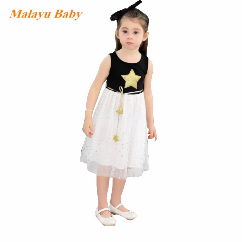 

Europe and the United States new summer girl gold foil five-pointed star children's dress, small stars sleeveless dress 3-8 Y