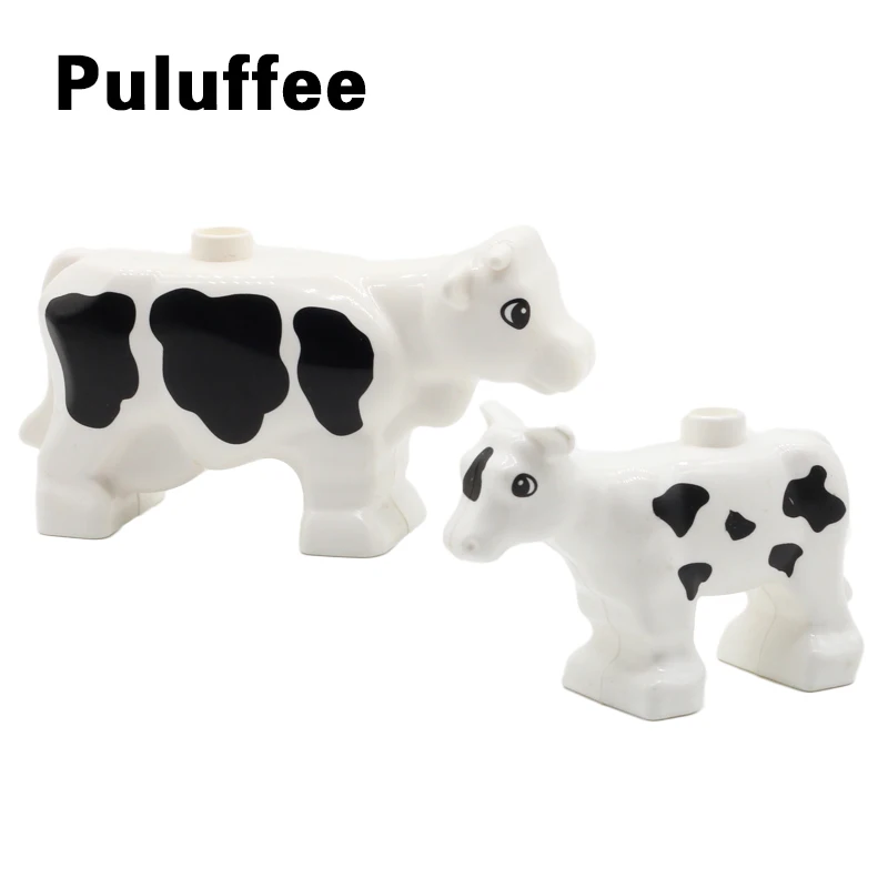 

2Pcs Animal Farm Cow Model Figures Building Blocks Compatible With Duploe Cattle Bricks set Toys For Kid Brinquedos
