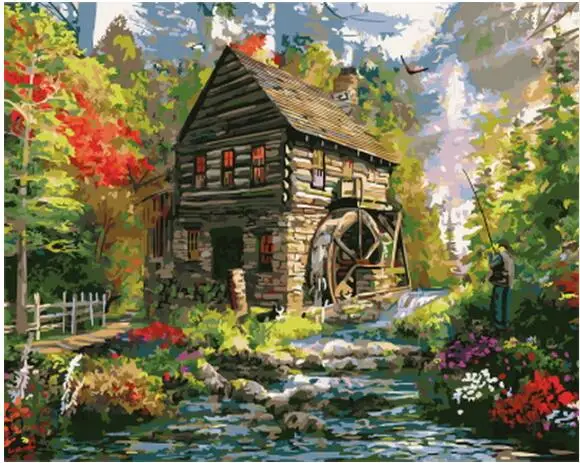 Full square diamond 5D DIY landscape diamond painting "hut River