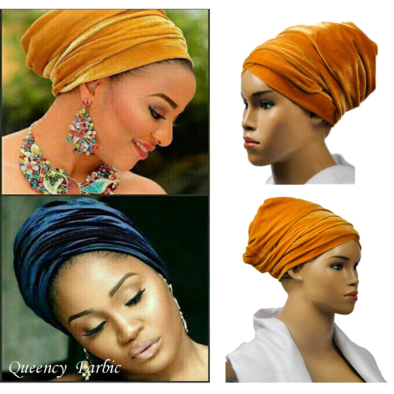 

New arrival free shipping African turban gele headband fabric headwrap Velvet headtie Width72"*22"African scarf for women.HQT02
