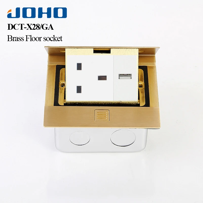 

JOHO Slow Pop Up 3 Hole Floor SocketBrass Alloy Panel Box With 13A UK Socket Snd RJ45 Computer Data General-Purpose Convenience