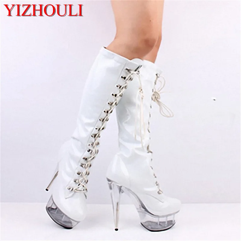 

Classics sexy round toe black matte PU platform boots sexy clubbing 15cm high-heeled shoes 6 inch lady fashion knee high boots