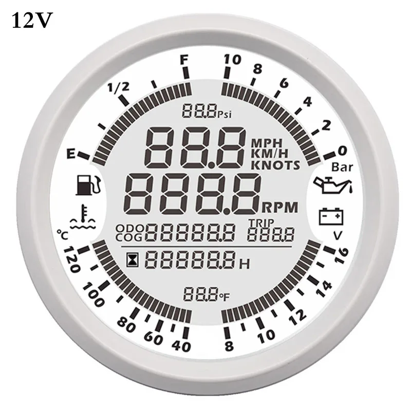 Многофункциональный gps измеритель скорости для автомобиля лодки цифровой измеритель скорости оборотов в минуту Тахометр со счетчиком уровня топлива давление масла 10 бар - Color: 12V