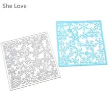 She Love Merry Christmas Snowflake Cutting Dies Stencils Square Template Decorative Embossing Scrapbooking Metal Cards