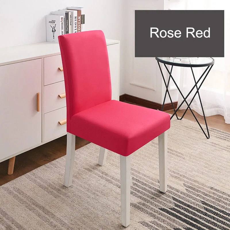 Solid Color Chair Cover Spandex Stretch Elastic Slipcovers Chair Covers White For Dining Room Kitchen Wedding Banquet Hotel - Цвет: 11-Rose Red