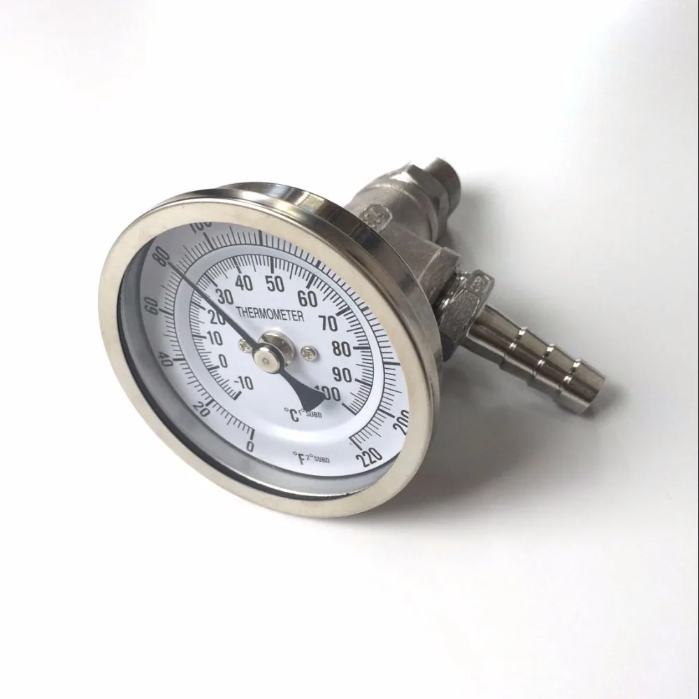 

homebrew In-line Thermometer Monitor 1/2"NPT Tee, 1/2" Hose Barb
