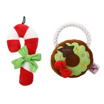 

Plush Dog Toy Puppy Squeaky Chew Toys Xmas Crutches Wreath Shape Chewing Toy For Small Medium Dogs Pet Interactive Toy