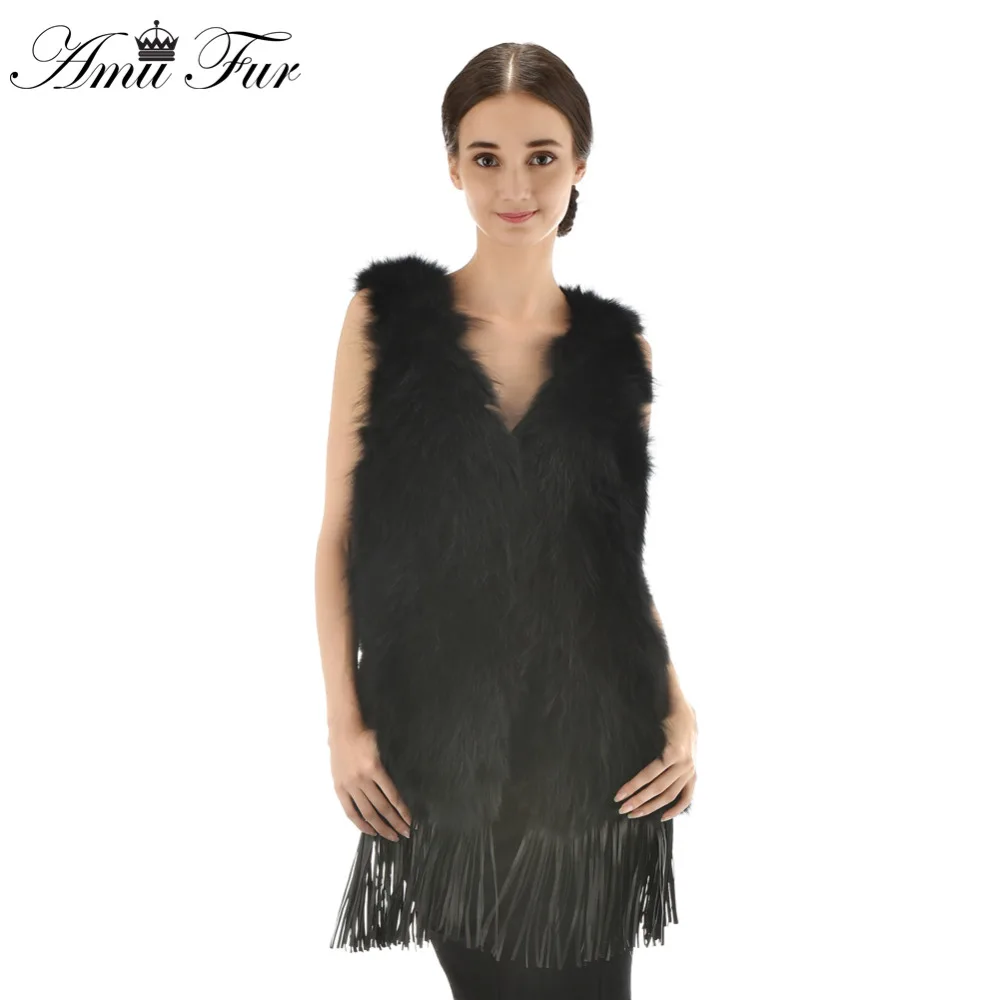 3 Colors New Arrivel Genuine Raccoon Fur Vest With Tassel Fashion Style Raccoon Fur V Neck