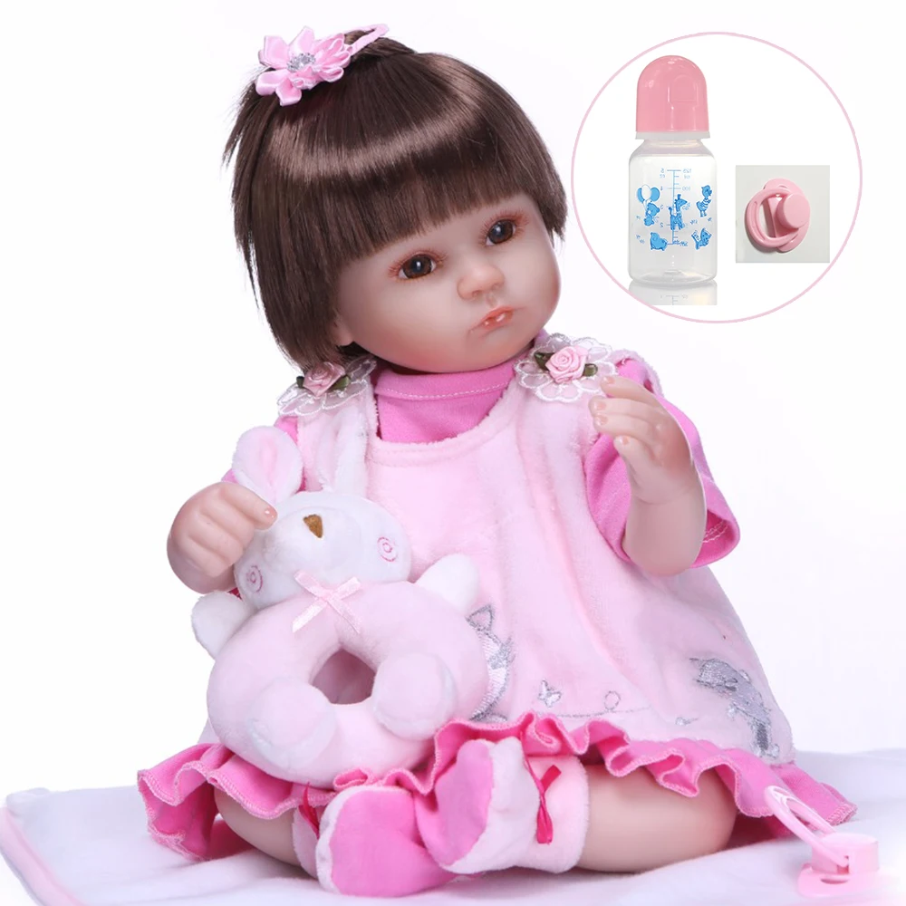 

Pretty Mini size 45 cm Reborn Baby Doll 3/4 Silicone Lifelike Princess Bebe Reborn Bonecas soft Wig Doll Christmas gift toy