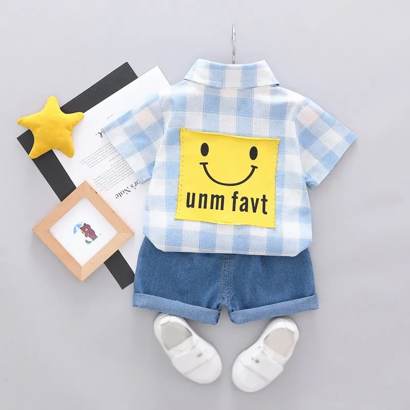 

2019 New Summer Baby Boys Girls Adorable Plaid Print Short 2Pcs/Set Sleeve Shirt Shorts Casual Outfits Clothes 6m-4Y