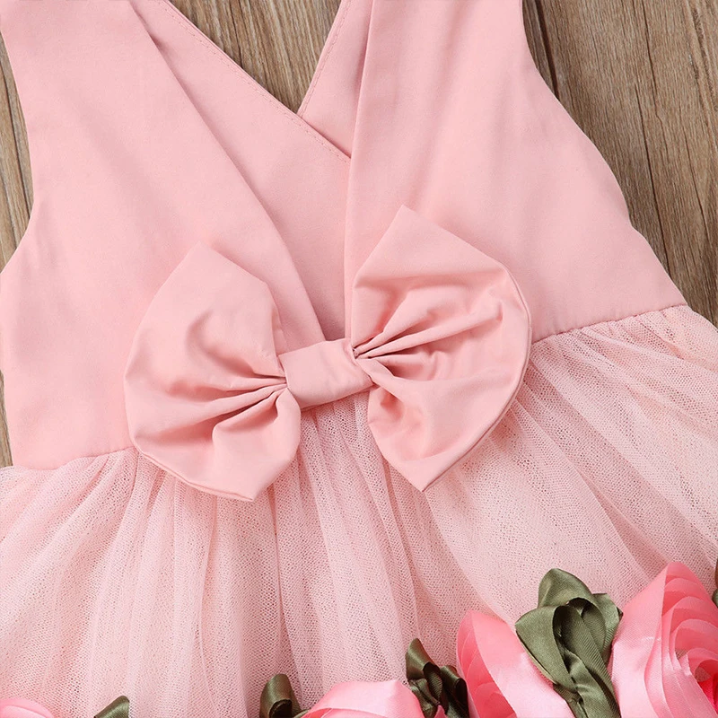 Меларио/милые платья для девочек; платье без рукавов с v-образным вырезом, бантом и розой; Детские платья для девочек; платье принцессы для девочек