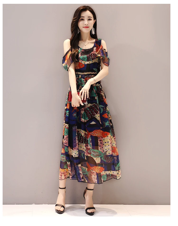 Женское платье с цветочным принтом 2019 Новое весеннее Лето vestidos платья шифоновые длинные винтажное женское ТРАПЕЦИЕВИДНОЕ ПЛАТЬЕ с