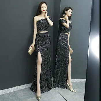 

Black Sexy High Split Chinese Mermaid Female Cheongsam Dress Vestidos Chinos Oriental Wedding Gowns Party Dresses Oversize 3XL