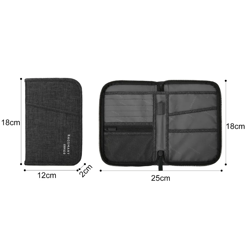 BAGSMART Multifunction Travel Passport Bag RFID Passport ID Card Holder Bank Card Bag Clutch Holder Zipper Case Purse