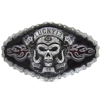 

Born To Lose Lucky 13 Skull With Chain Belt Buckle Suitable 4CM Width Belt