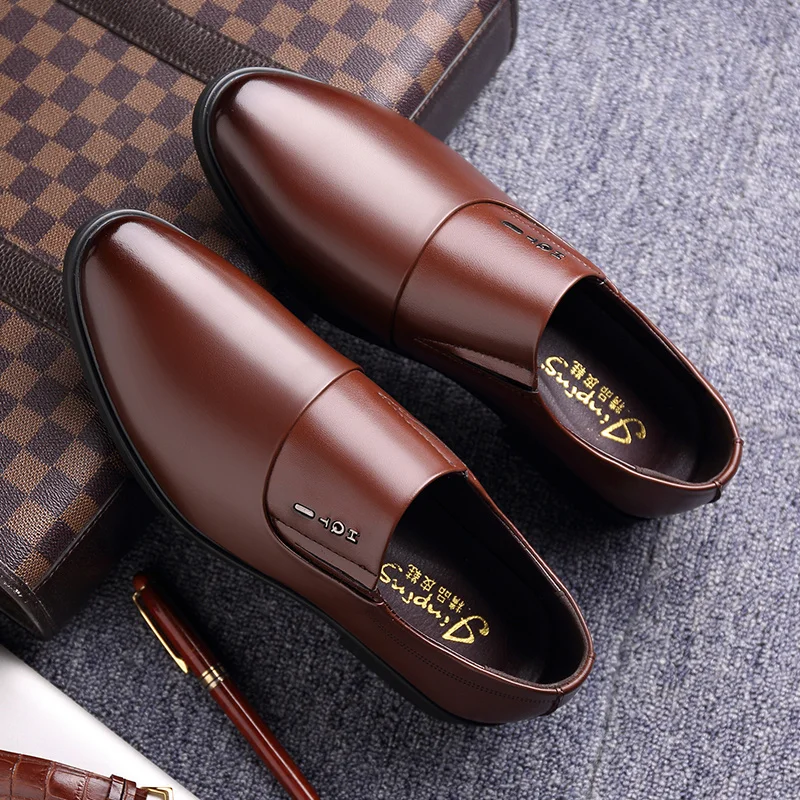 QZHSMY Increase Men Dress Italian Shoes Black Slip-on Man Shoes Leather Genuine Spring Autumn