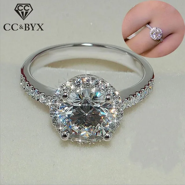 CC Trendy Rings For Women S925 Silver Charms Round Stone Ladies Jewelry Bridal W CC Trendy Rings For Women S925 Silver Charms Round Stone Ladies Jewelry Bridal W