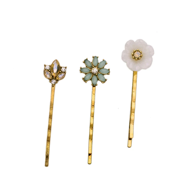

Brand Design Vintage Alloy Crystal Flowers Hair Jewelry Accessories New Hot Sale Women Barrettes Hairpins 3PCS/Set