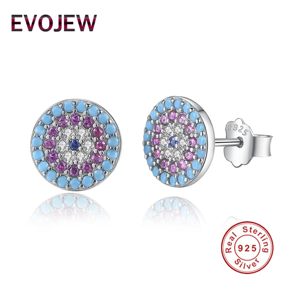 EVOJEW Luxury 925 Sterling Silver Female Stud Earrings Full Cubic