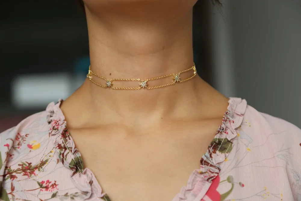 statement chain necklace choker cz 