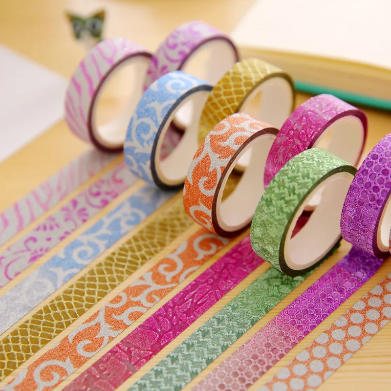 10pcs/lot Glitter Matte Tape Book Decor Washi Tape Scrapbooking Card