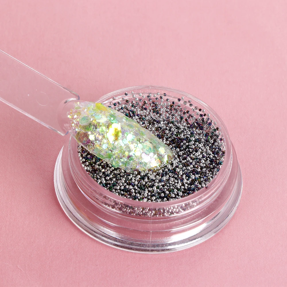 

1 Box Mini Sparkles Beads Nail Rhinestones Small Round Silver Flame Beads Manicure 3D Caviar Nail Art Decoration Mini Beads